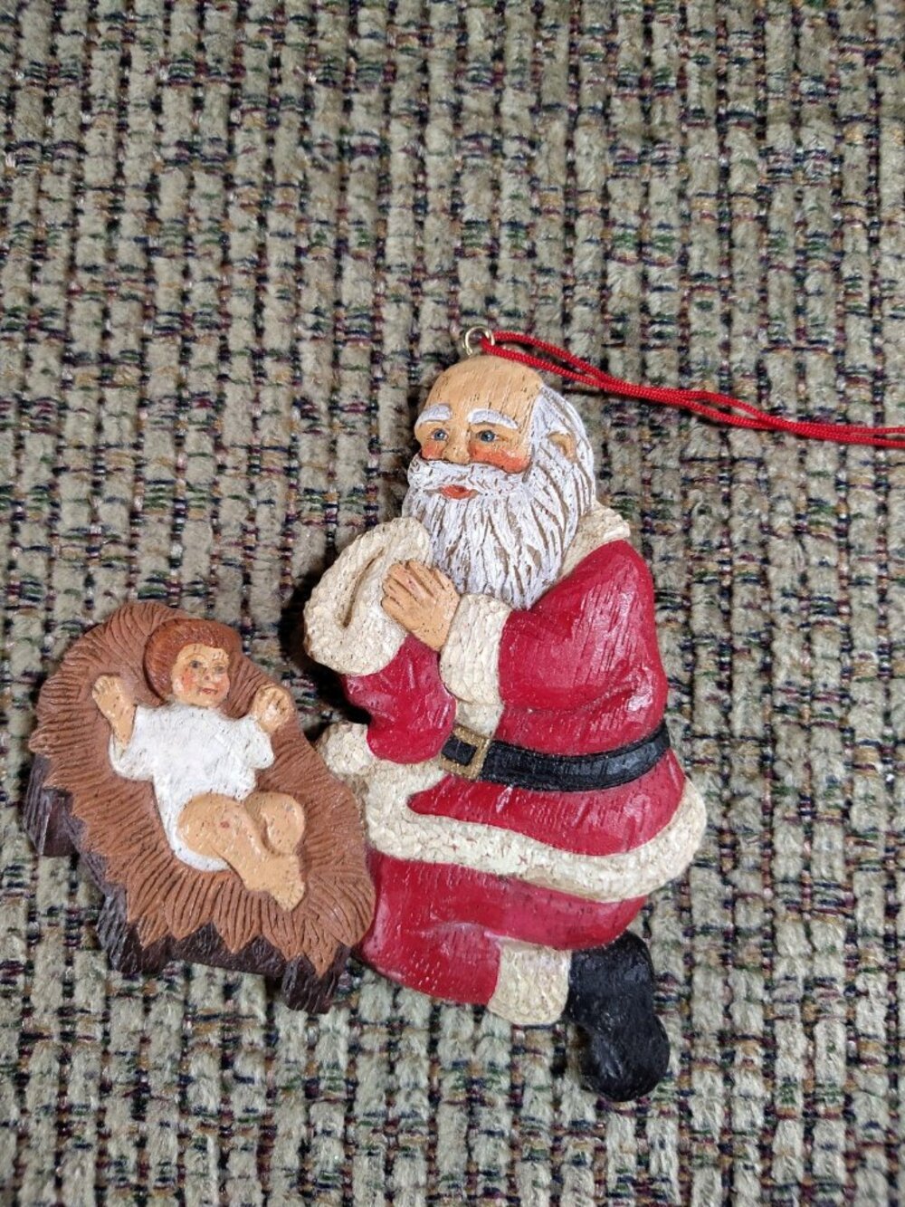 Hand painted 1997 Lake Placid ornament Santa and baby Jesus